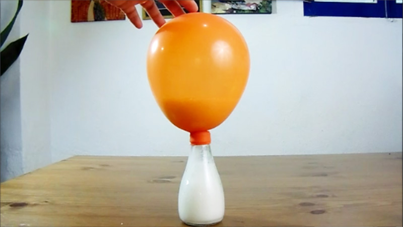 Step 3: Voila! As soon as the chemical reaction takes place, the balloon inflates.