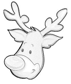 One of three different reindeer face to color on this free Christmas reindeer coloring pages