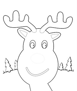 A very cute reindeer face to colour for kids. Part of four different colouring sheets with reindeer faces.